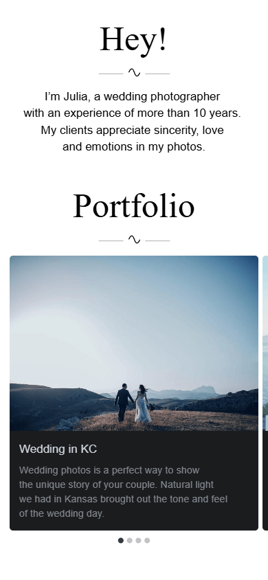 Top of the link in bio page of a photographer created with Taplink