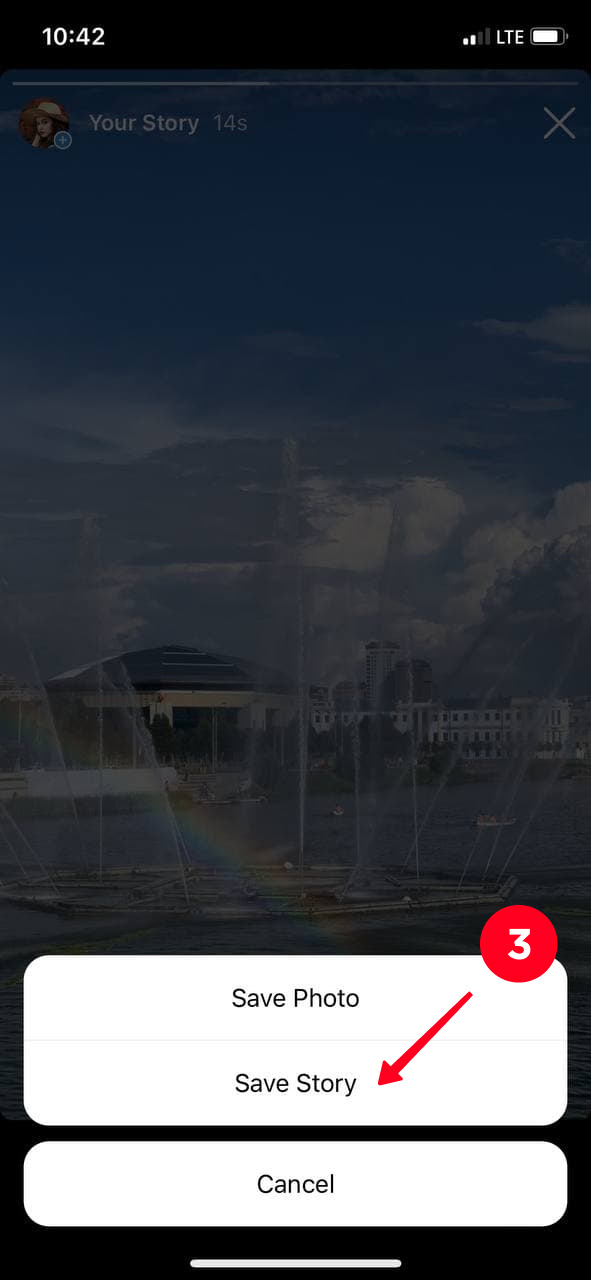 Choosing Save Story in the menu on an iPhone