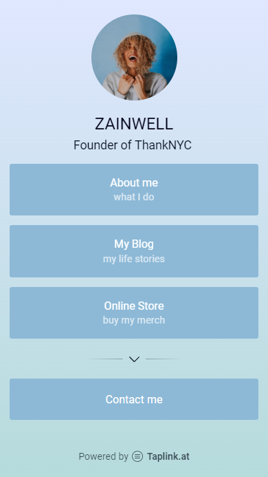 Shop owner’s page with a list of links made on Taplink for an Instagram bio