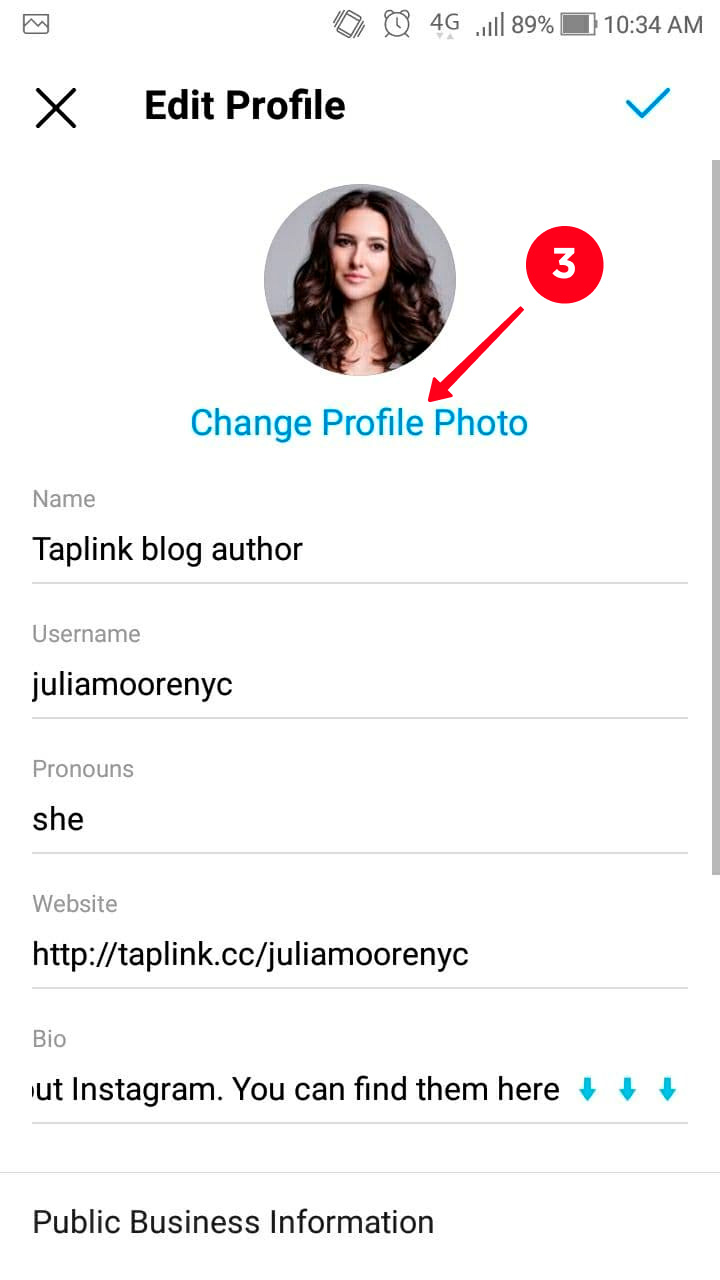 Choosing Change Profile Photo in the Instagram settings on an Android-powered smartphone