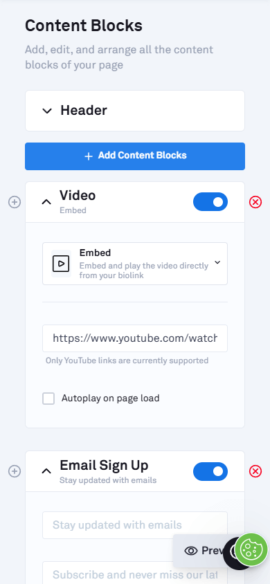 Block layout settings in Linkfire