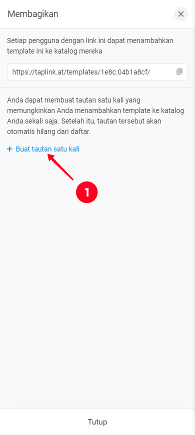 Mengetuk + Buat tautan satu kali di menu berbagi templat