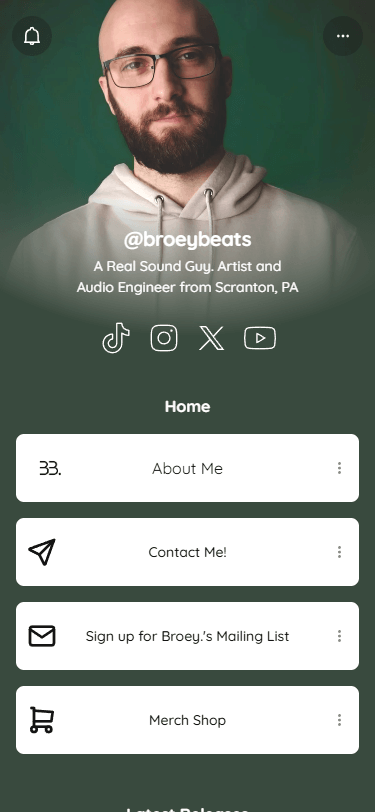 Linktree de BroeyBeats com vários links