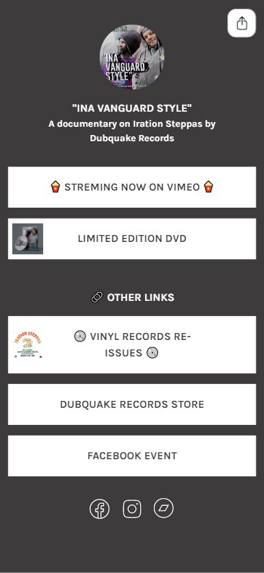 Pagina di un musicista con un elenco di link su Linktree