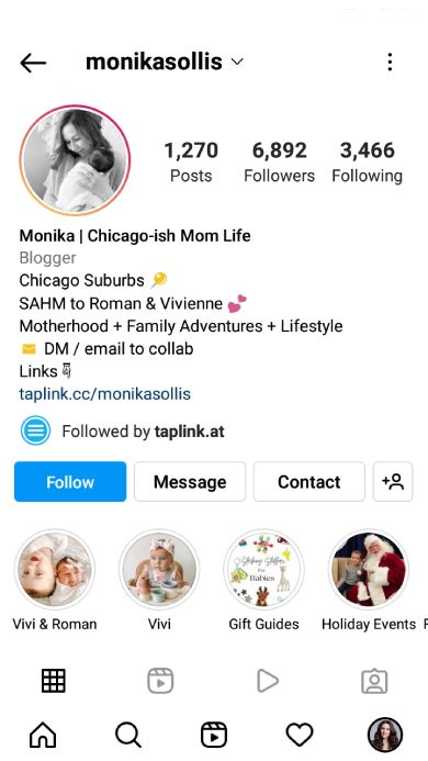 Mom blog page on Instagram which belongs to a nano-influencer