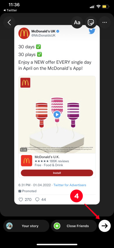Tapping continue in the Instagram Stories posting menu