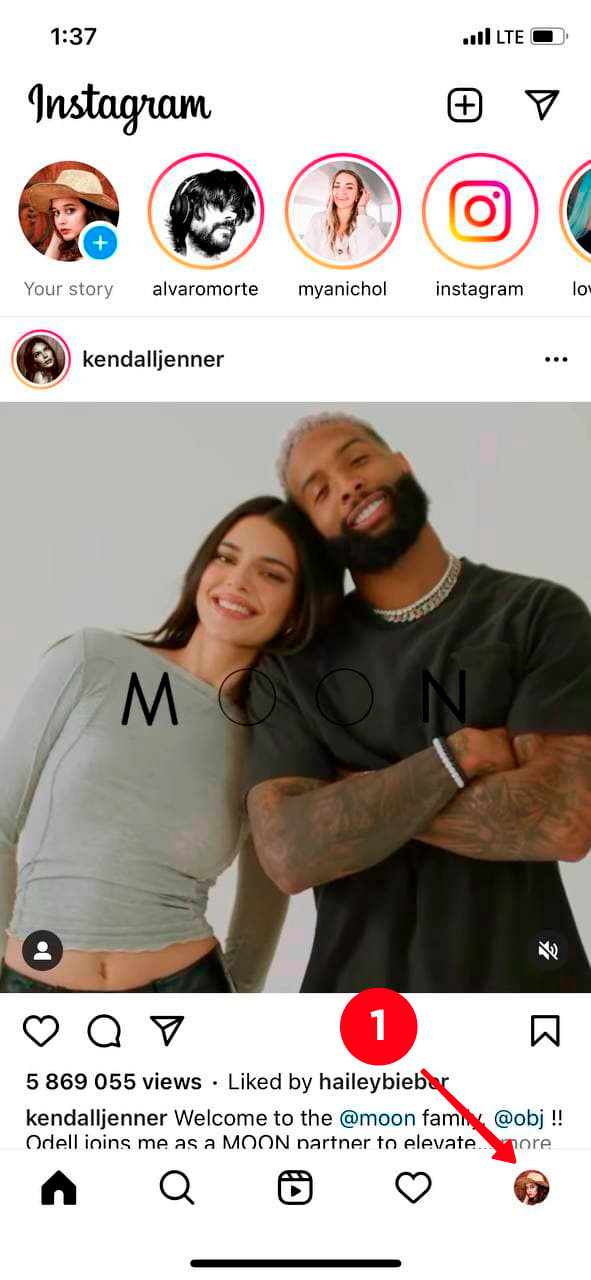 Navigating to the profile page in the Instagram app