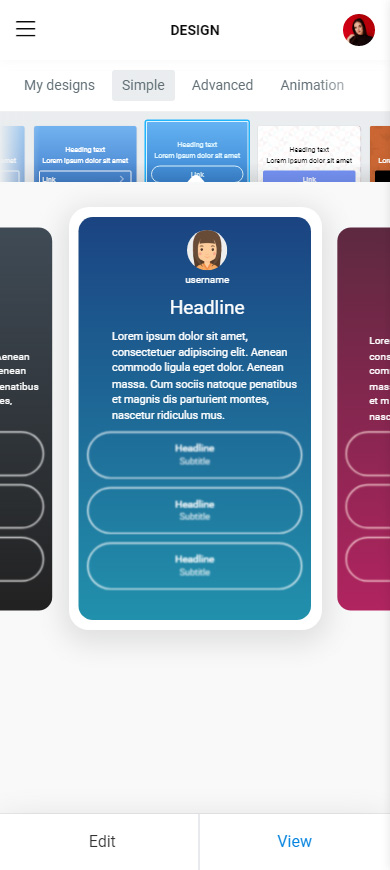 Blue color palette in the Taplink design theme settings