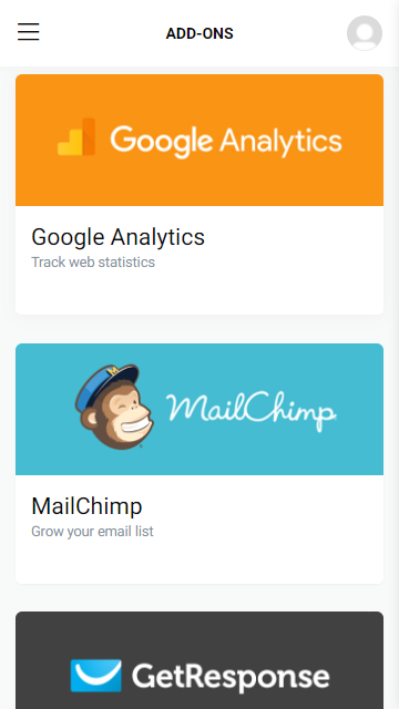 La parte superiore dell'elenco degli Add-on su Taplink