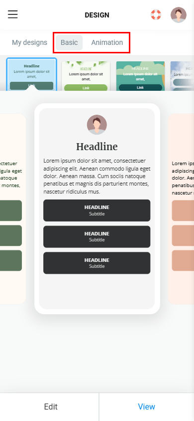 Basic and animated themes for styling a clothing website in Taplink