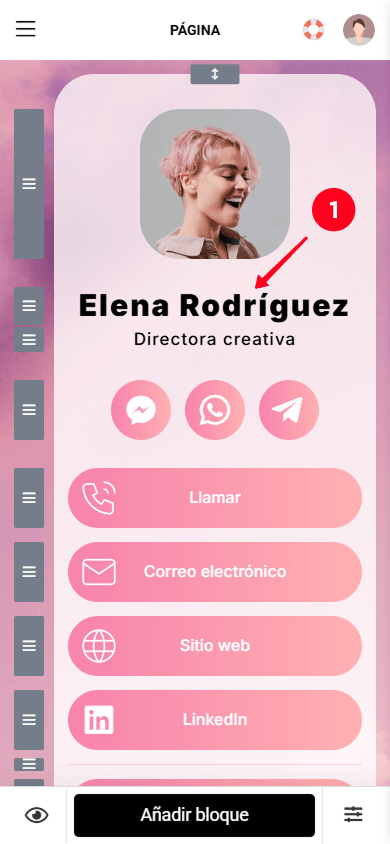 Haciendo clic en un bloque de texto en el editor