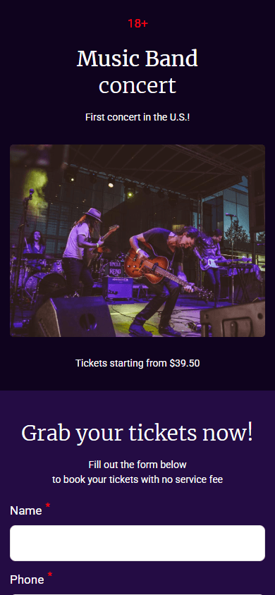 A template of a concert announcement link tree