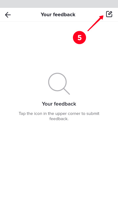 Tapping the writing icon in the Your feedback menu