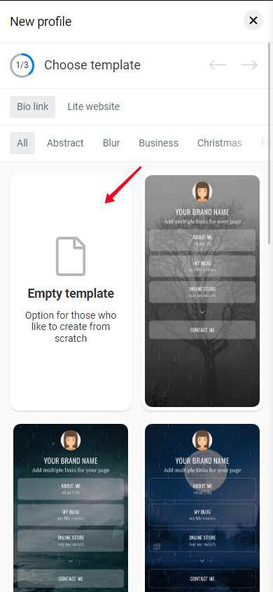 Tapping Empty template in the Taplink library