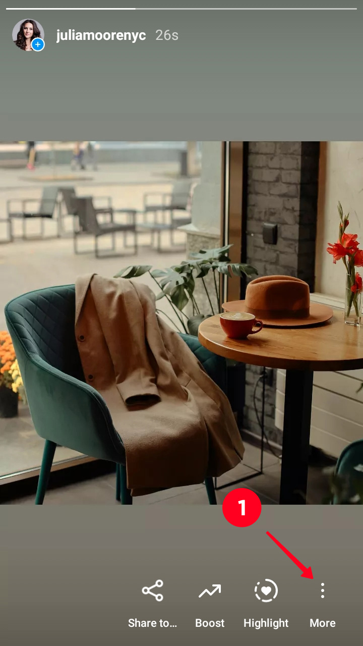 Tap More in Instagram Stories on an Android-powered smartphone