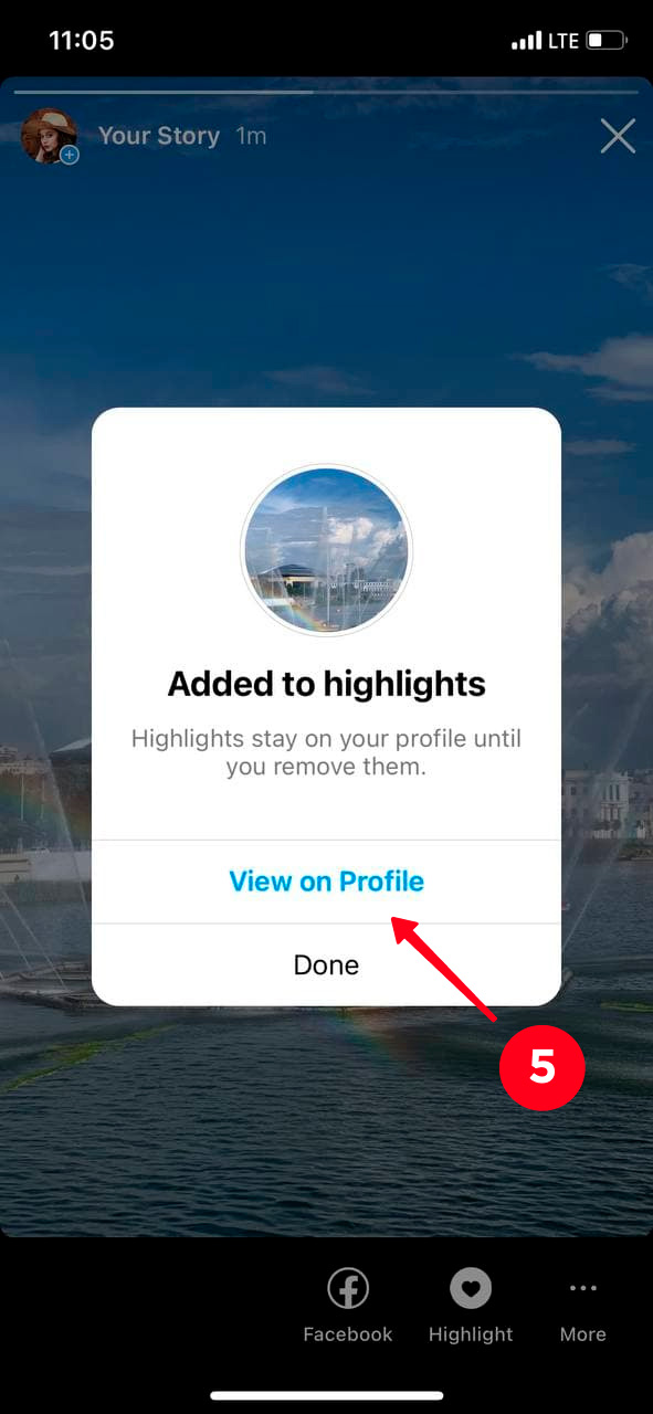 Tapping View on Profile in the Instagram highlight settings