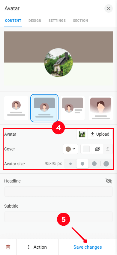Adjusting the cover and size in the profile image settings window
