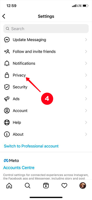 Choosing Privacy in the Instagram app settings