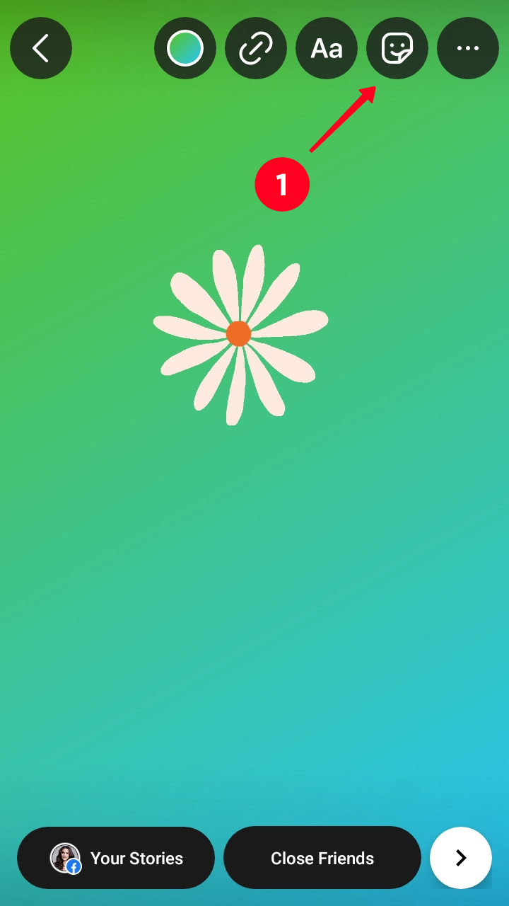 Tocar el icono de stickers en el menú de publicaciones de Instagram Stories