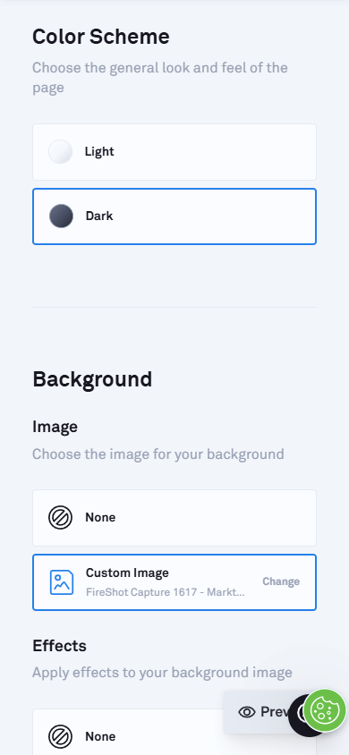 Link in bio page customization settings in Linkfire