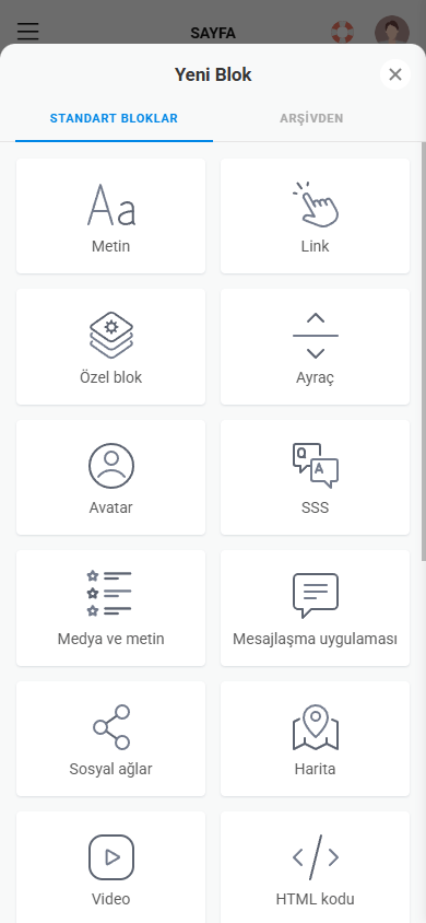 Mevcut içerik bloklarının ilk yarısı
