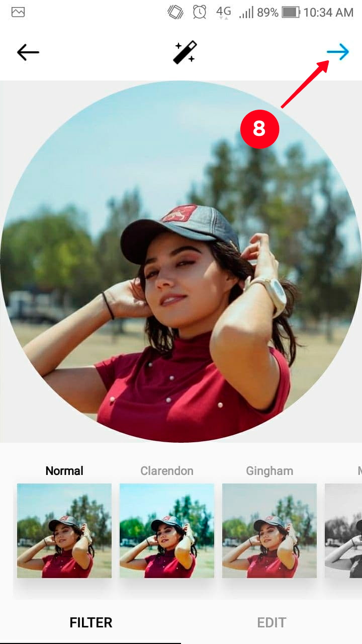 Tapping continue in the profile photo settings in the Instagram app
