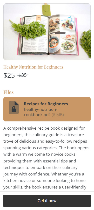 Ebook page on a selling site of a nutrition specialist