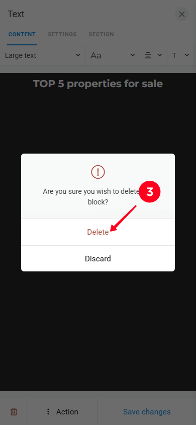 Selecting Delete in the popup window in Taplink