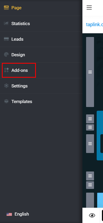 The Add-ons page highlighted in the music website builder
