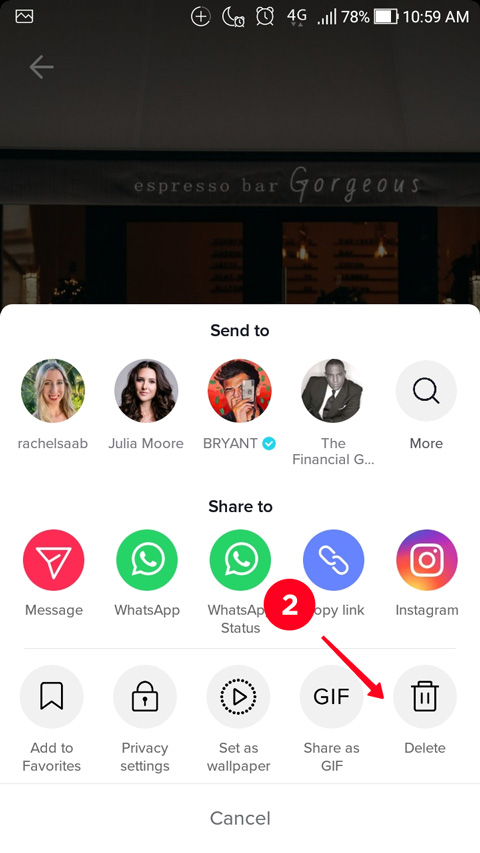Tapping Delete in the clip menu on TikTok