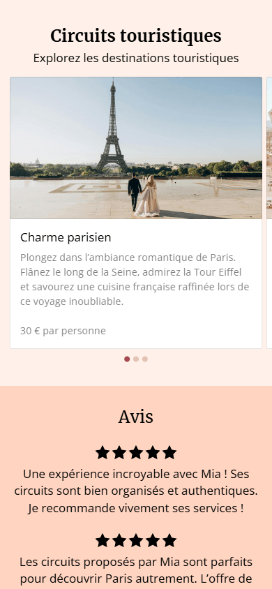 Le milieu de l’exemple de la page créée avec l’outil de lien en bio Taplink AI