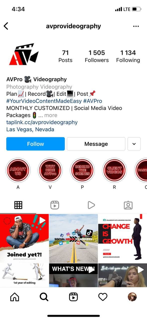 Video edior’s profile page on Instagram