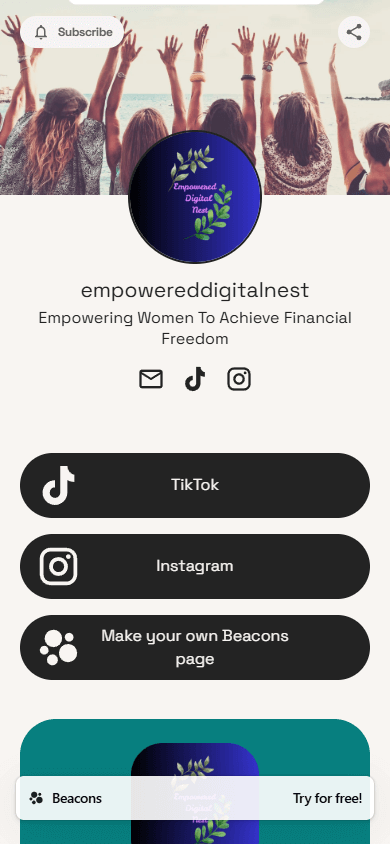 A financial freedom course store built with the Beacons link in bio tool