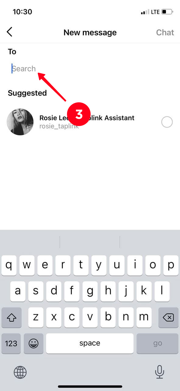 Tapping the search bar in the Instagram Direct