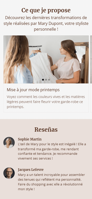 Une partie de la page générée par Taplink AI présentant des services et des témoignages clients