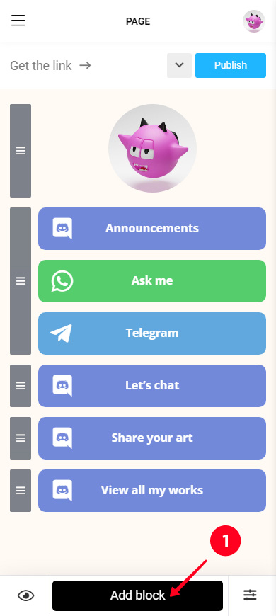 Tapping Add block in the Taplink editor