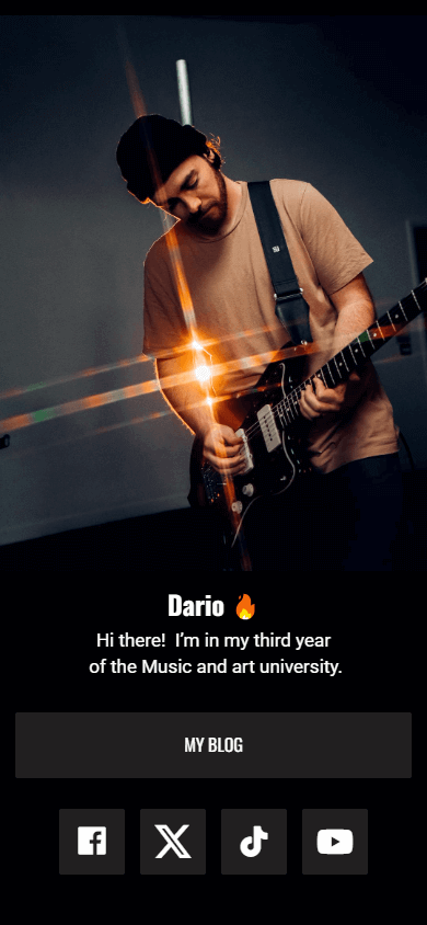 Site de um músico criado com o criador de sites Taplink