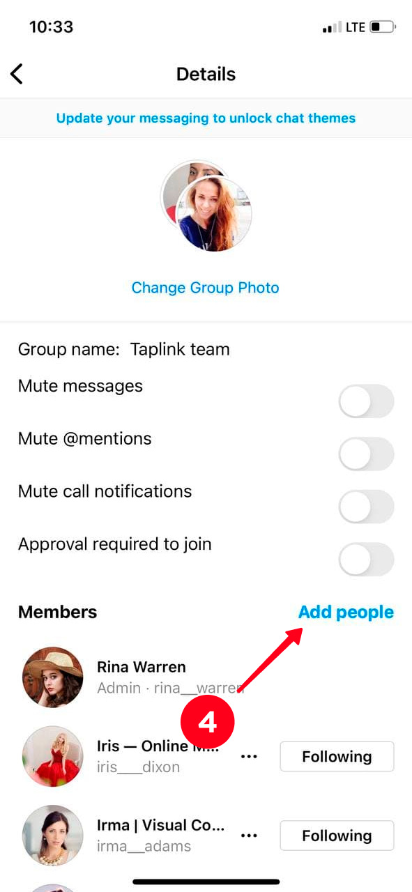 Tapping Add people in the Details menu
