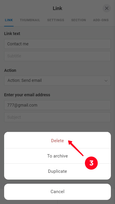 Selecting the delete option in the action list