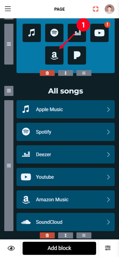 Tapping the music links in the Taplink musician’s website builder