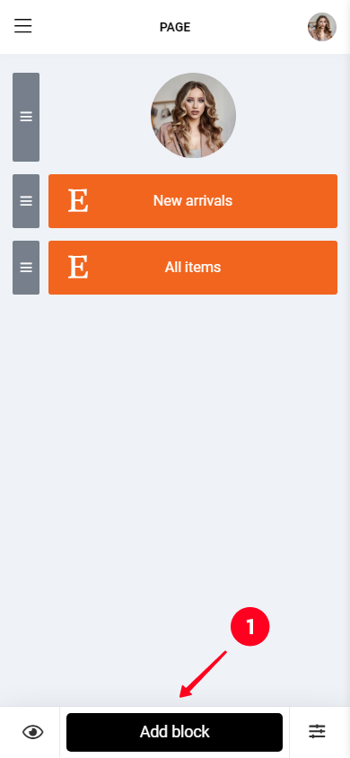 Tapping the Add block button in the Taplink editor