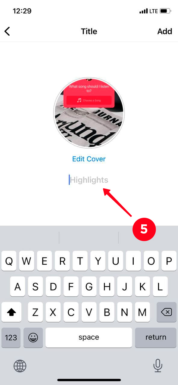 Writing a heading of the new Instagram highlight