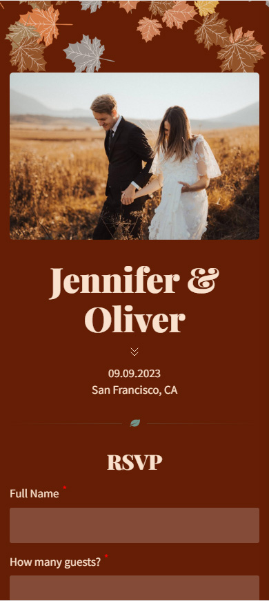 Dark brown wedding website theme