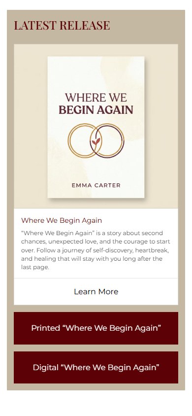Middle section of the writer’s Tap Bio-style page created with Taplink
