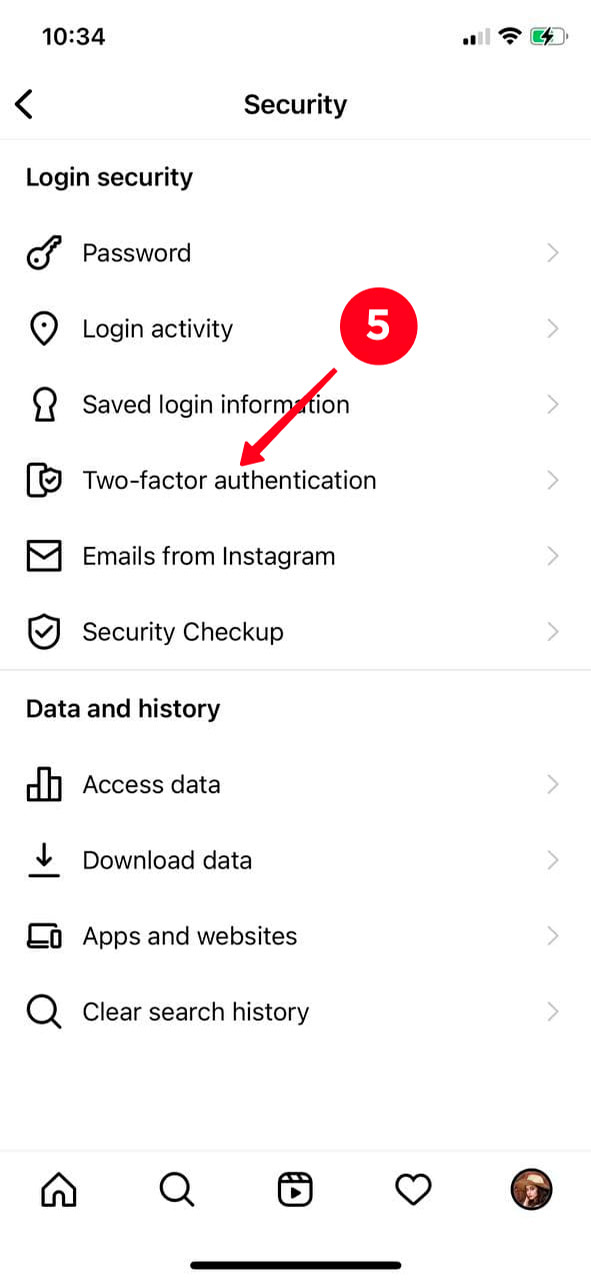 Choosing Two-factor authentication in the Instagram Security settings