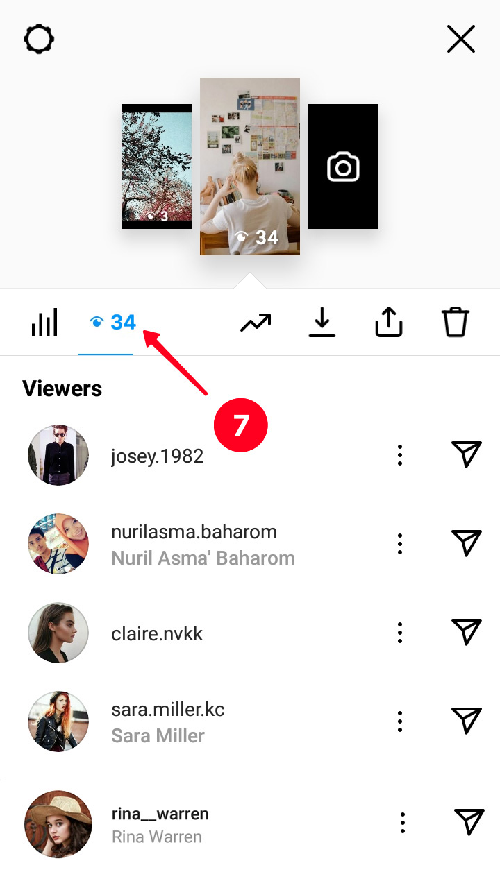 Switching to the tab with the list of users who viewed the Instagram story