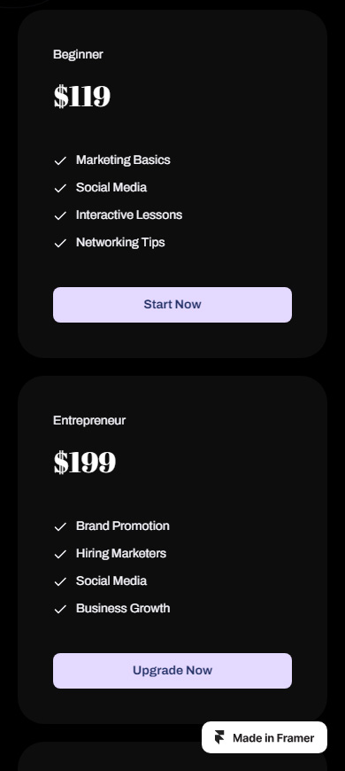 Pricing sections generated by the Framer AI website builder