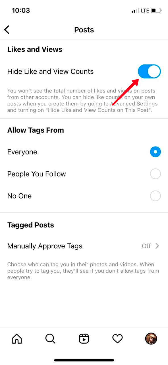Disabling the Hide Like and View Counts feature