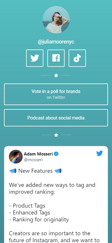 Taplink page with an applied color theme and outlined transparent buttons