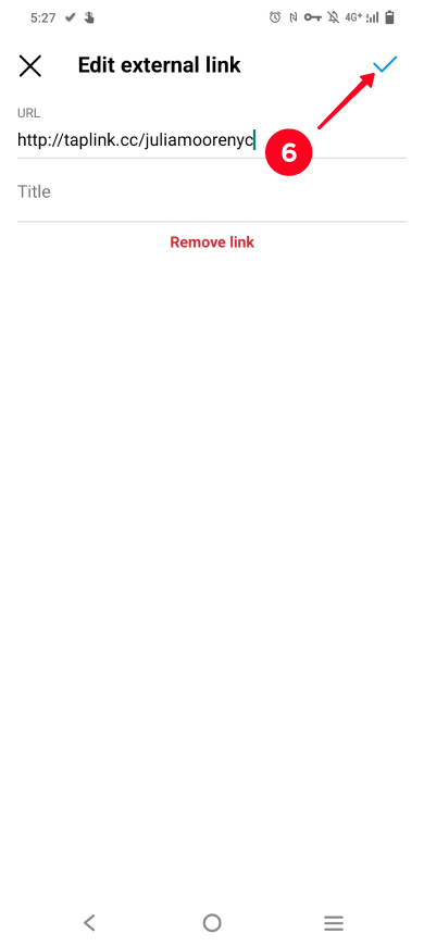 Saving link changes in the Instagram profile settings